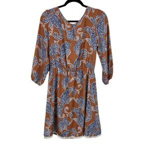 Sage Paisley Keyhole Tie Elastic Waist Dress Size L